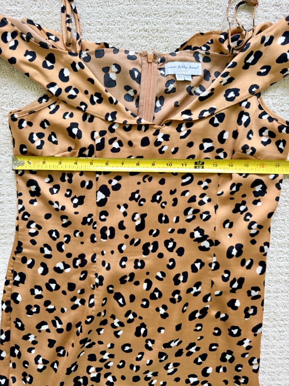 NEVER FULLY DRESSED | Leopard Print Cold Shoulder Ruffle Hem Midi Dress Sz 10 - Picture 3 of 9